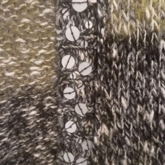 Mudd Large Gray & Olive Green Striped Spft Knitted Cardigan Sweater with Sequins - Picture 7 of 8